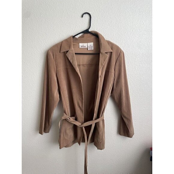 Worthington Petite Blazer Jacket Tie Front Career Casual Tan Size 12P - Picture 1 of 13
